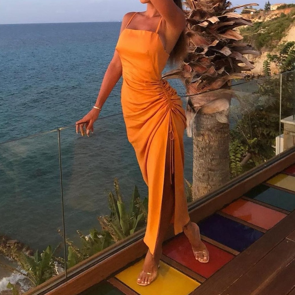 Orange Zara linen maxi dress